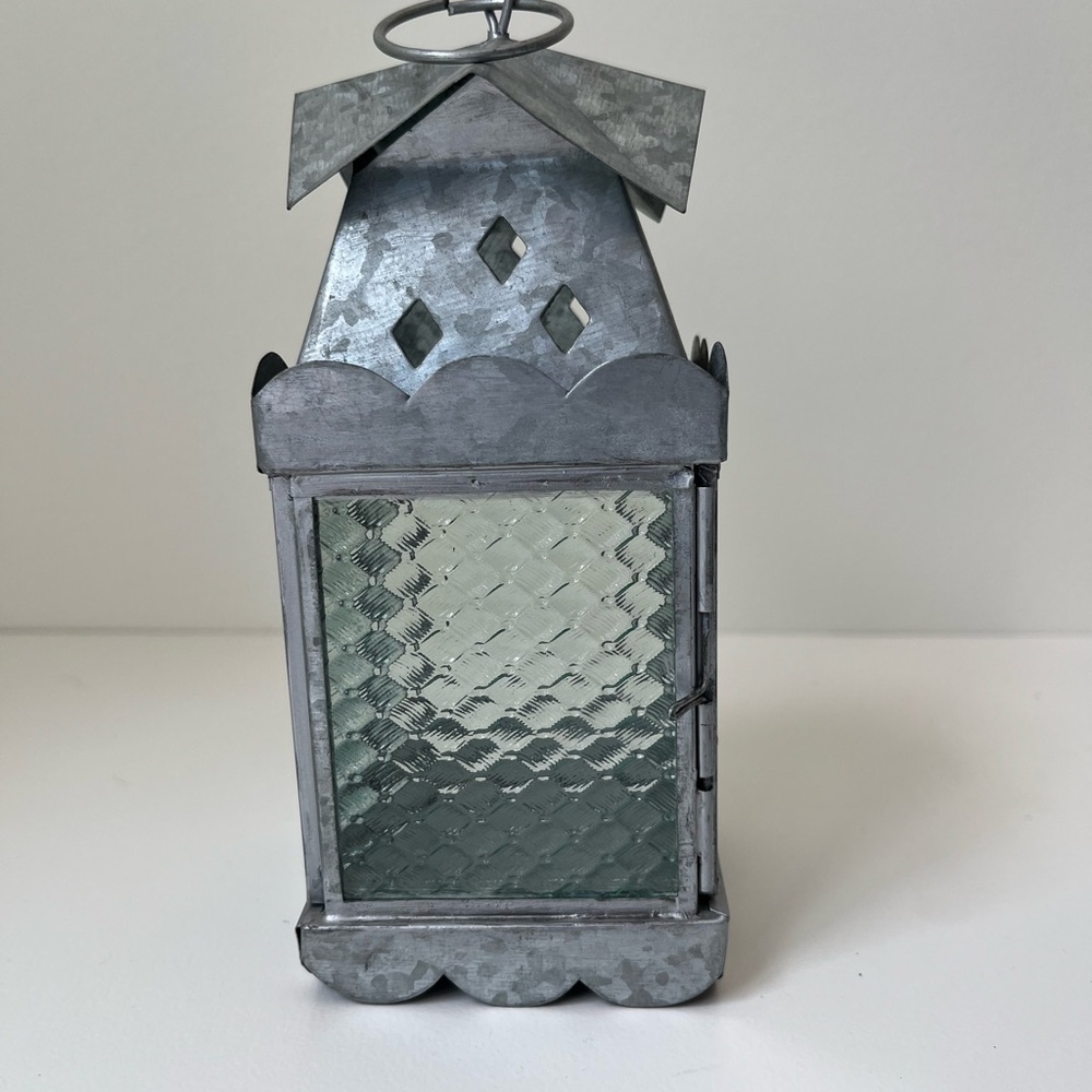 Gray Metal Lantern Candle or Tea Light Holder